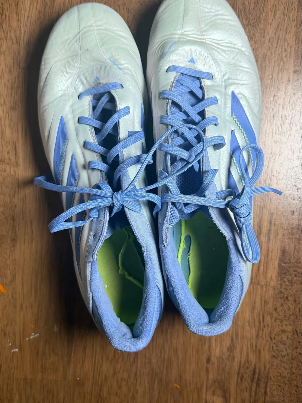 adidas Light Blue Copa Athletic Shoes with Neon Yellow Accents